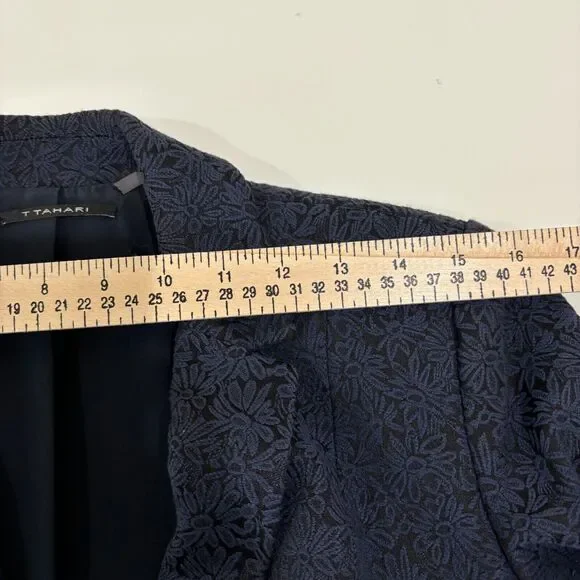 T Tahari Navy Blazer Womens 8 Tapestry Dark Floral Gothic Career Jacket 1 Button - Picture 11 of 12